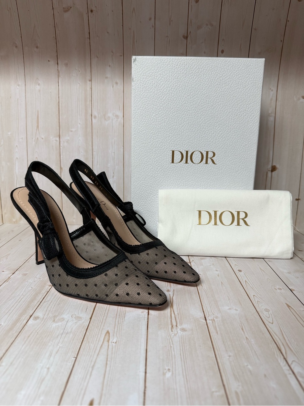 Christian Dior J’Adior Polka Dot Mesh Slingback Pumps Black Sz 39 / 9